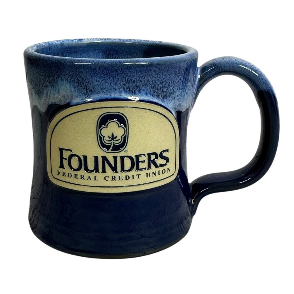 Deneen Pottery Blue Drip Glaze Founders Credit Union 2020 Coffee Mug Cup
